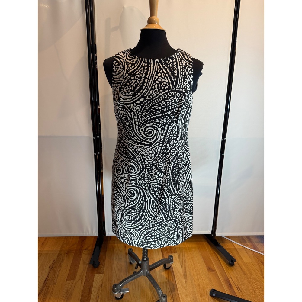 Ronni Nicole Black White Paisley Sleeveless Sheath Dress Size 14